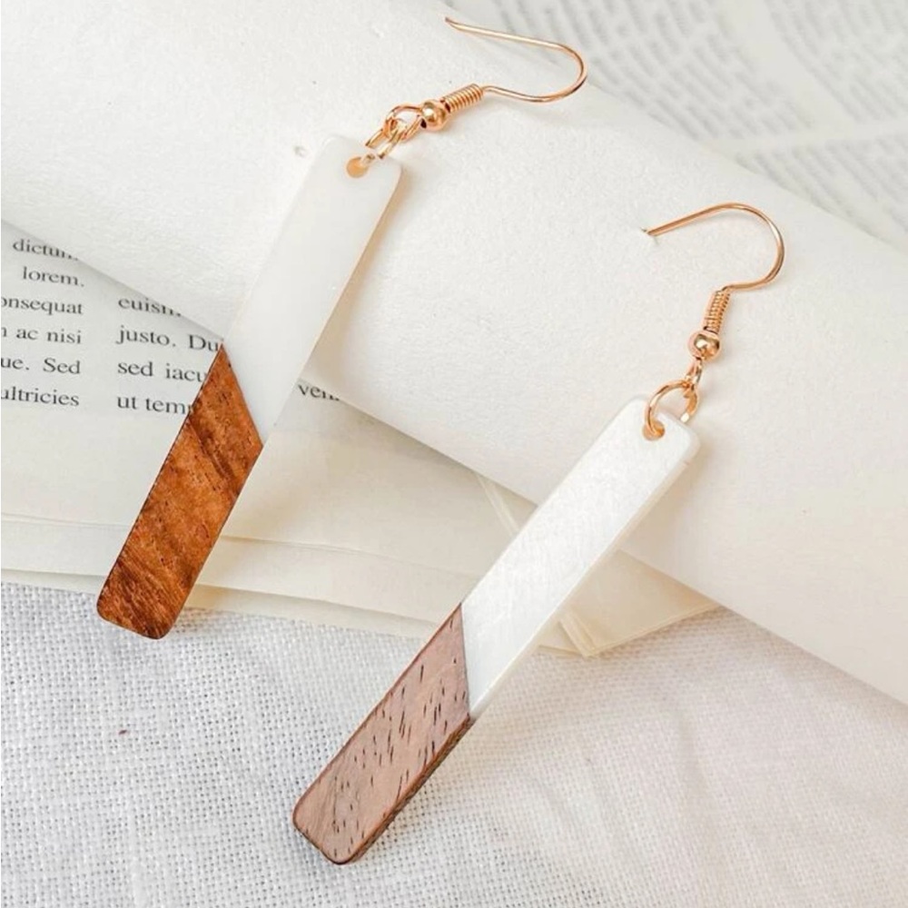 Two Tone Geometric Drop Earrings - Picture 4 of 7